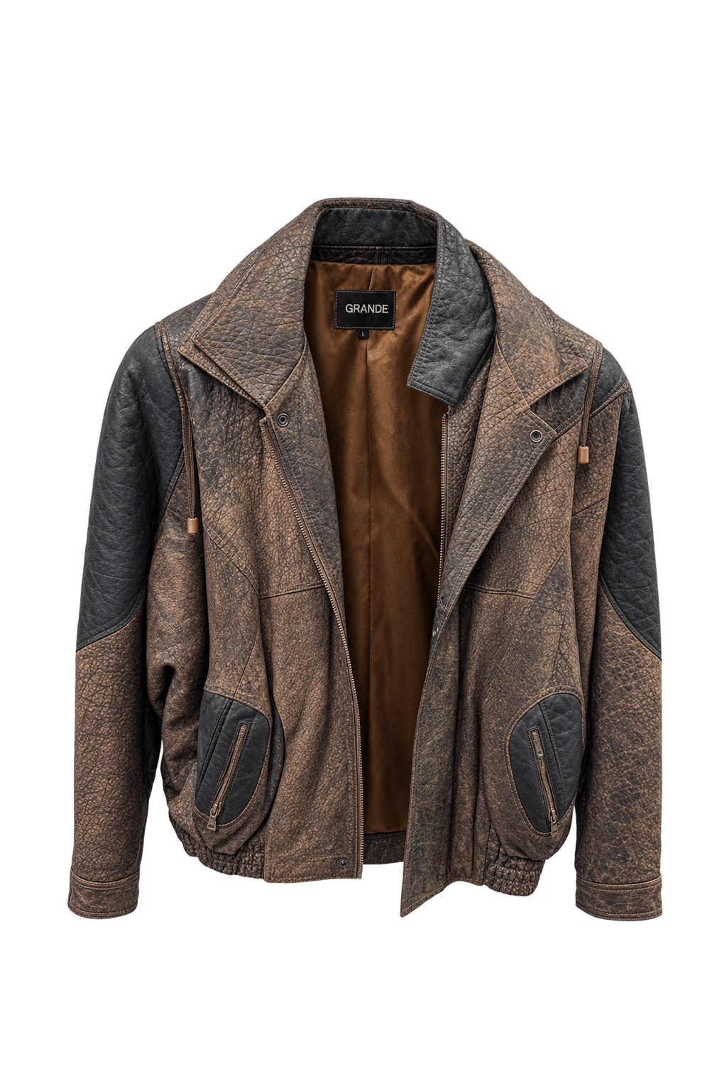 1990s Distressed Brown Leather Jacket - Front View