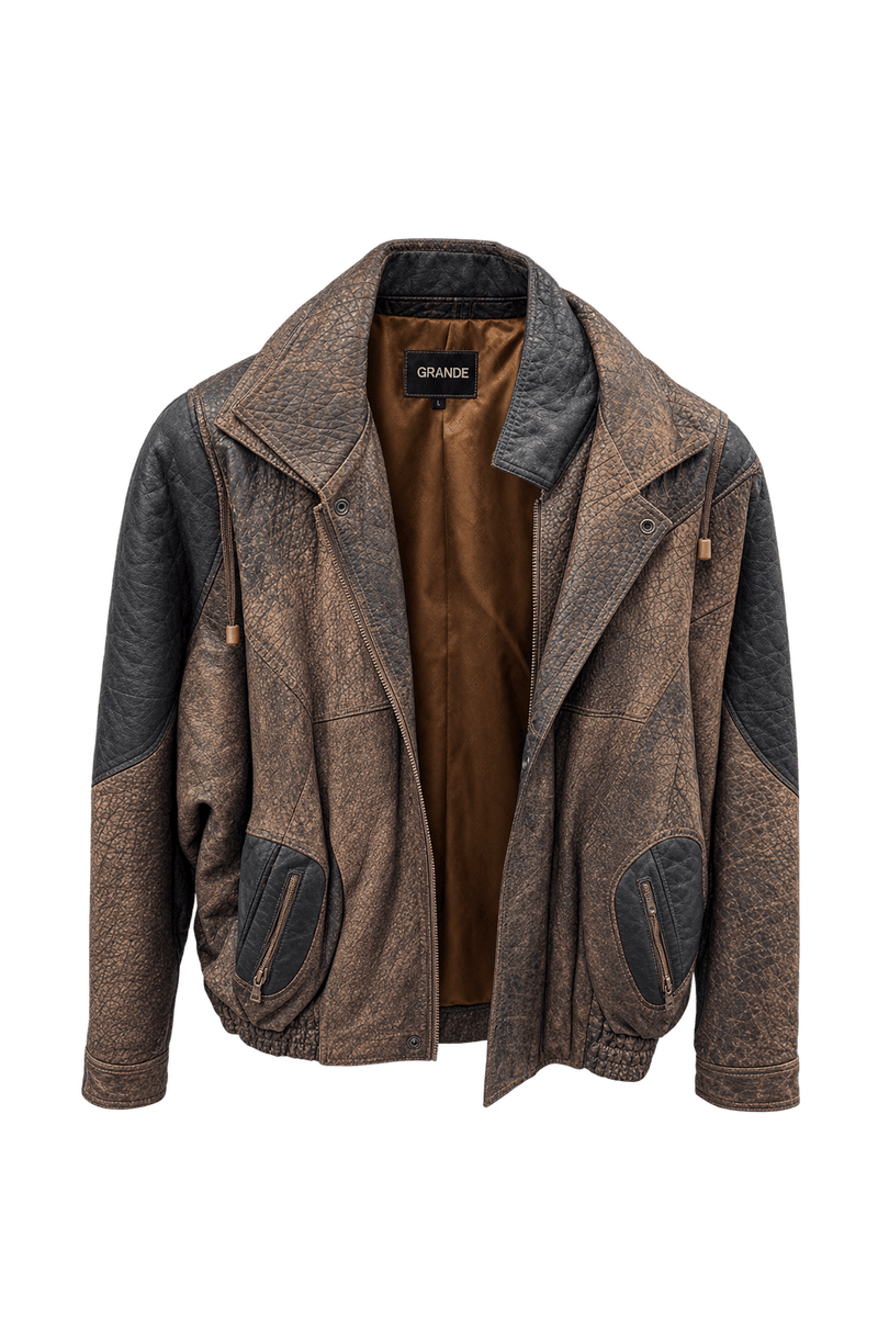 1990s Distressed Brown Leather Jacket - Front View