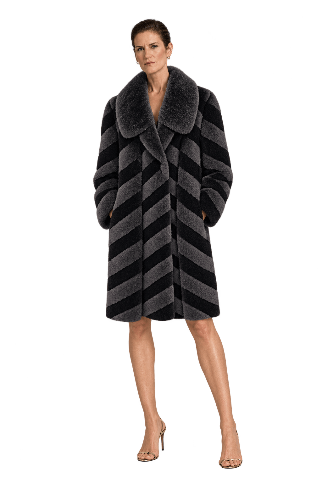 1990s Charcoal Grey Fur Coat - Model