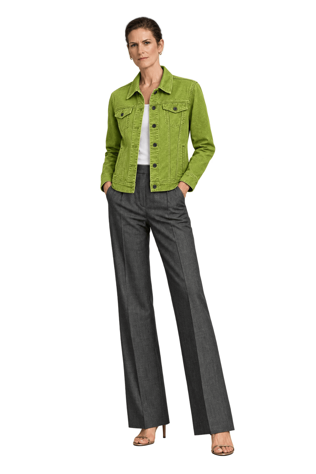 1990s Bright Lime Green Cotton Denim Jacket - Model