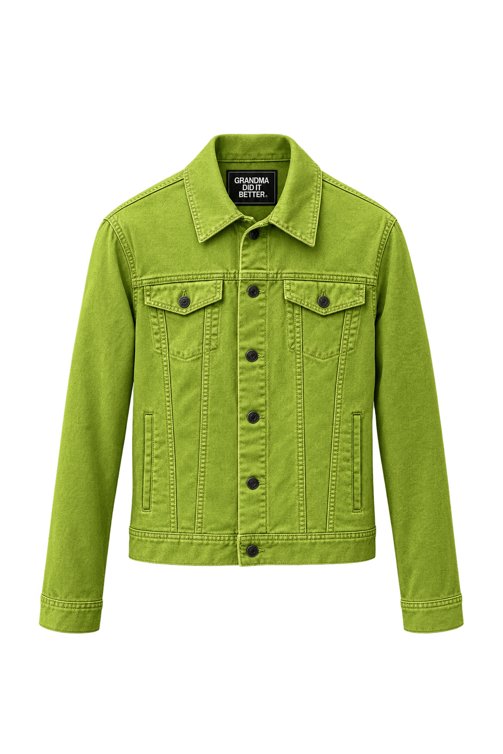1990s Bright Lime Green Cotton Denim Jacket - Front View
