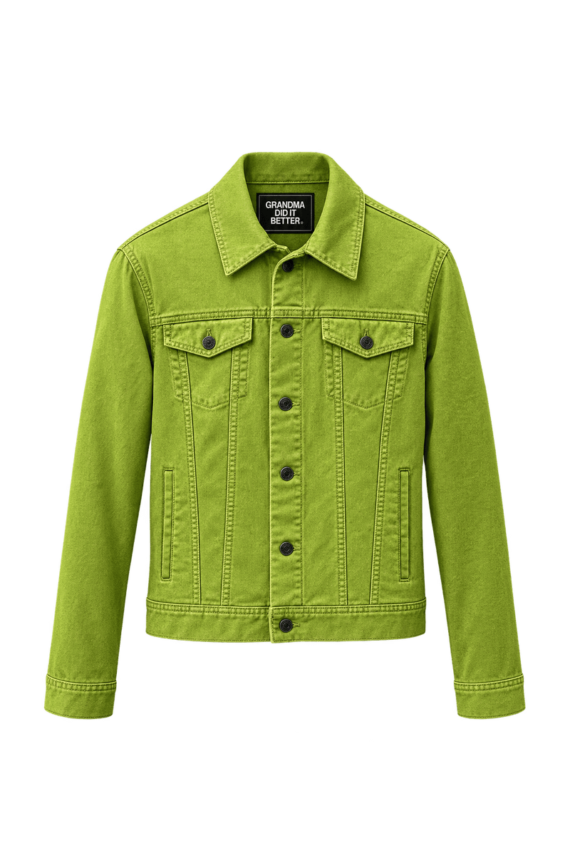1990s Bright Lime Green Cotton Denim Jacket - Front View