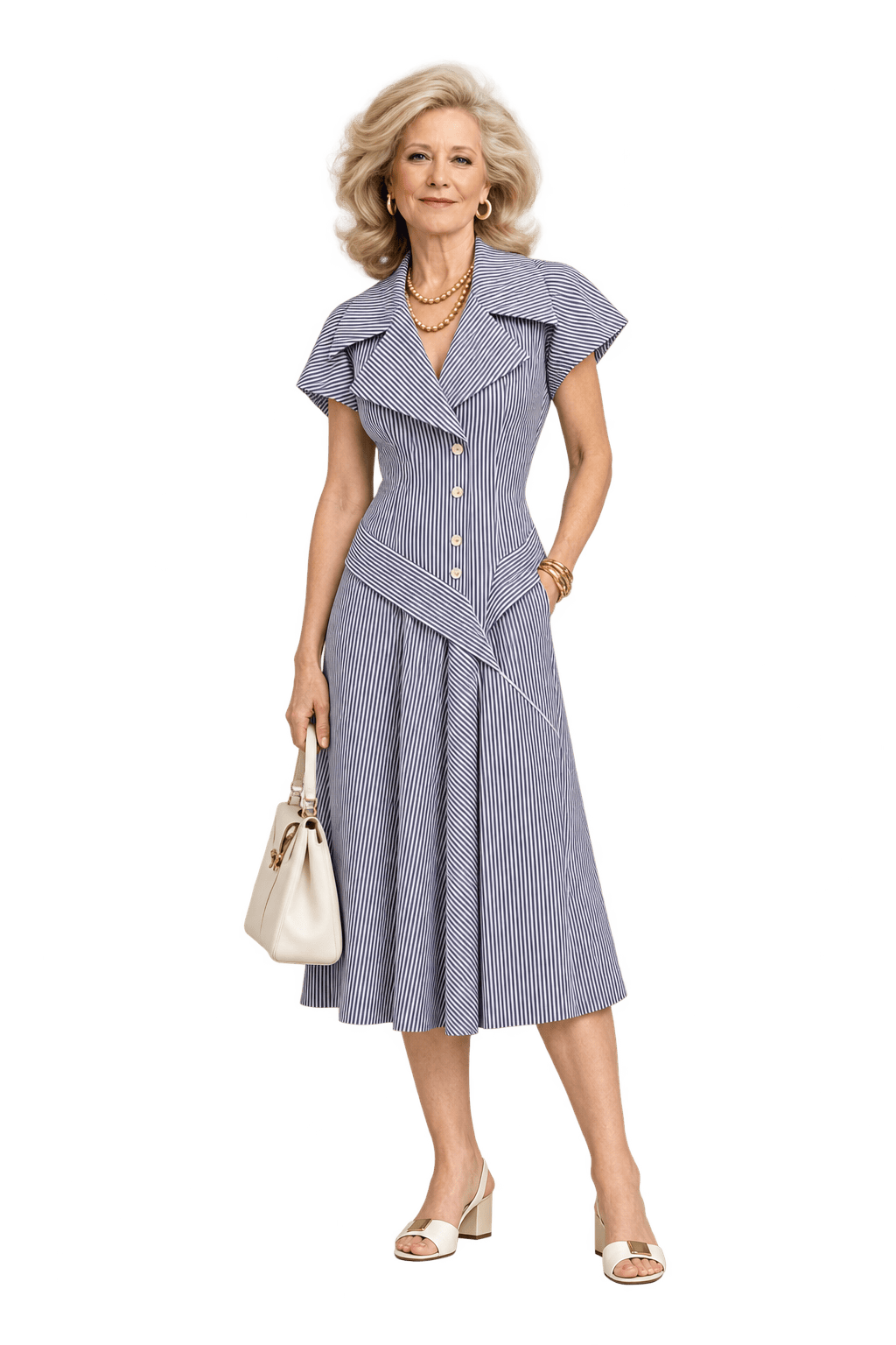 1970s White Woven Midi Dress - Model