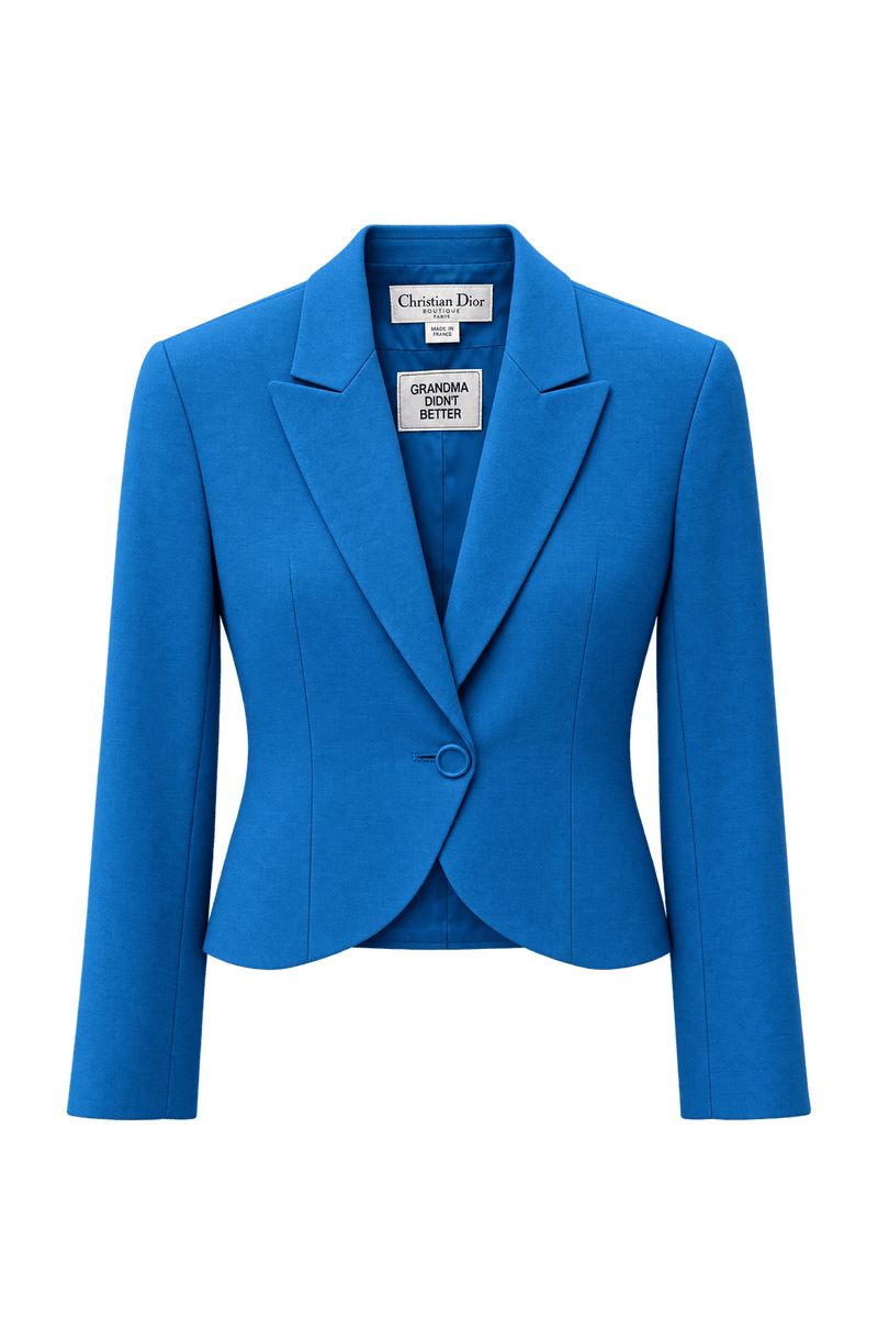 1980s Cobalt Blue Woven Blazer - Front View