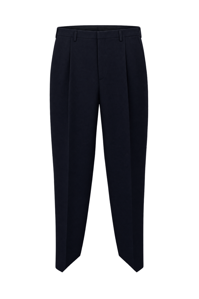 1980s Very Dark Navy Wool Trousers - Front View