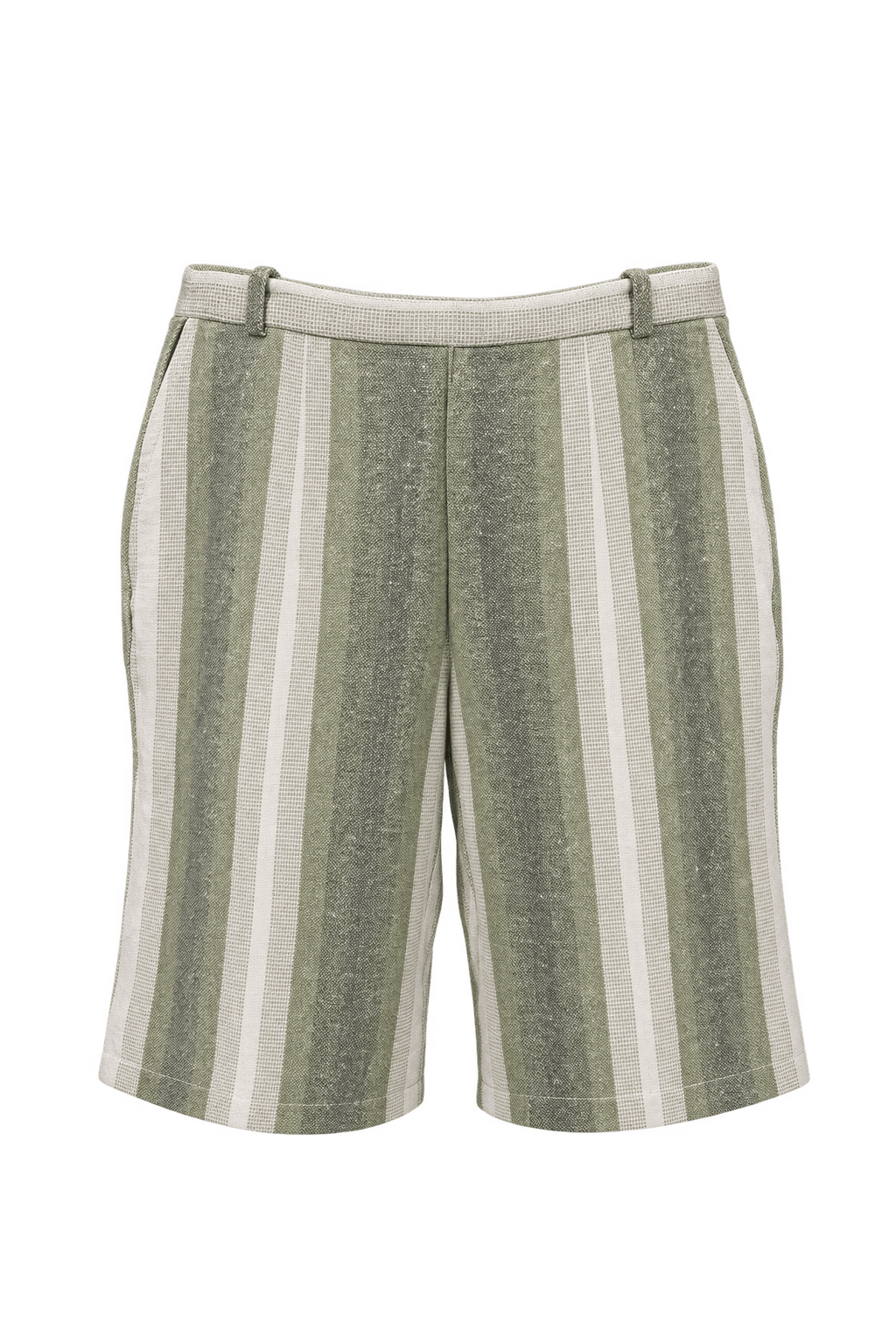 1960s Muted Olive Green Linen Shorts - Front View