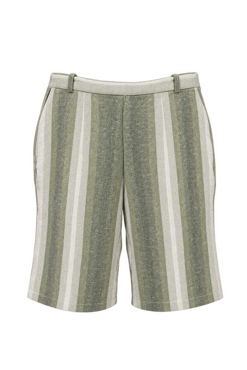 1960s Muted Olive Green Linen Shorts - Front View