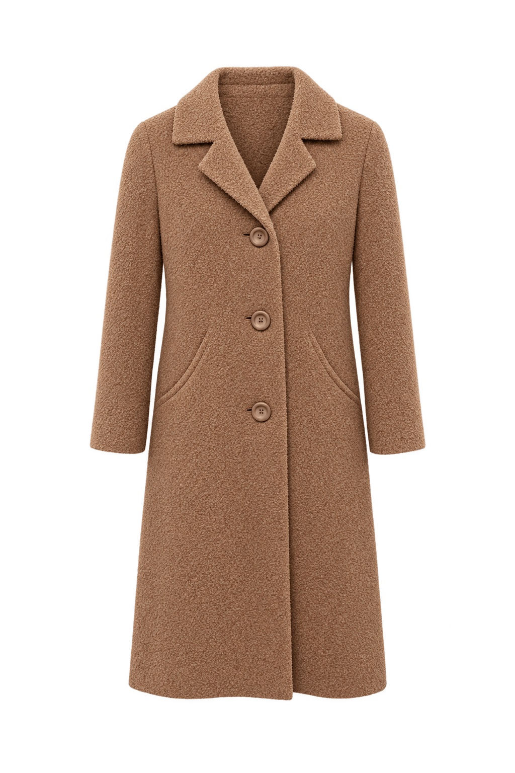 1960s Camel Brown Wool Coat - Front View
