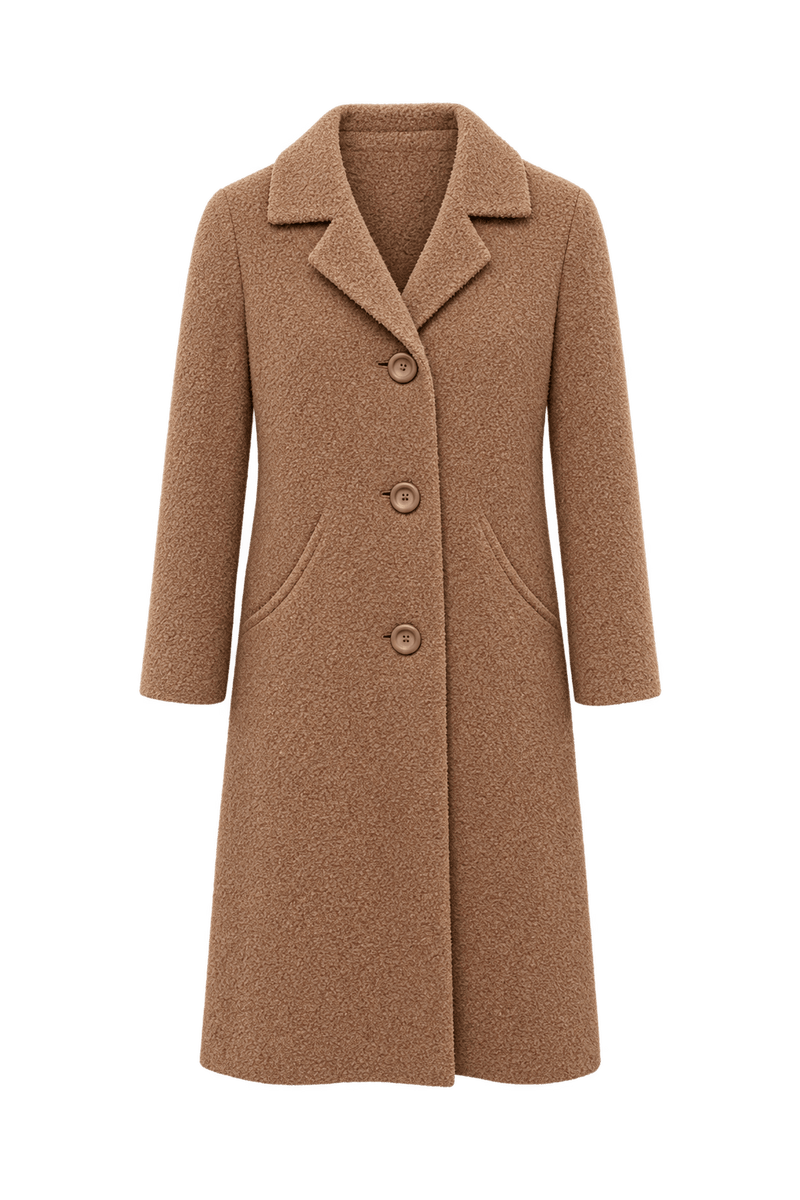 1960s Camel Brown Wool Coat - Front View