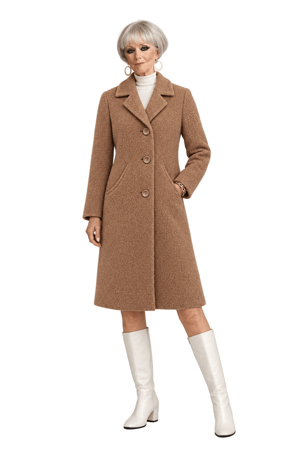1960s Camel Brown Wool Coat - Model