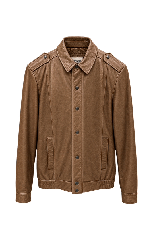 1980s Medium Brown Leather Jacket - Front View