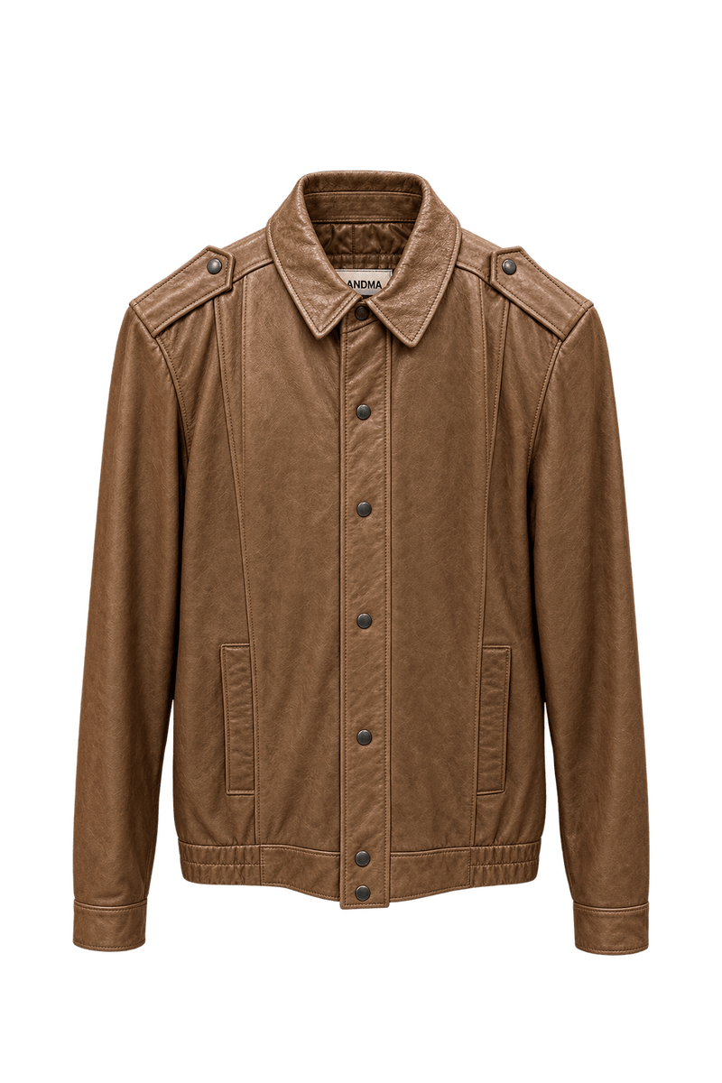 1980s Medium Brown Leather Jacket - Front View