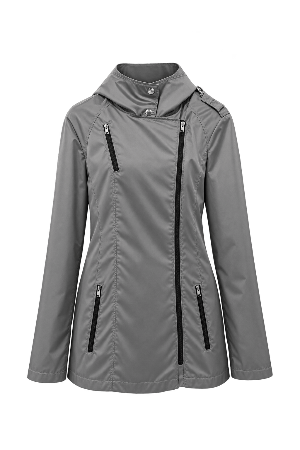 1990s Silver Gray Synthetic Fabric Jacket - Front View