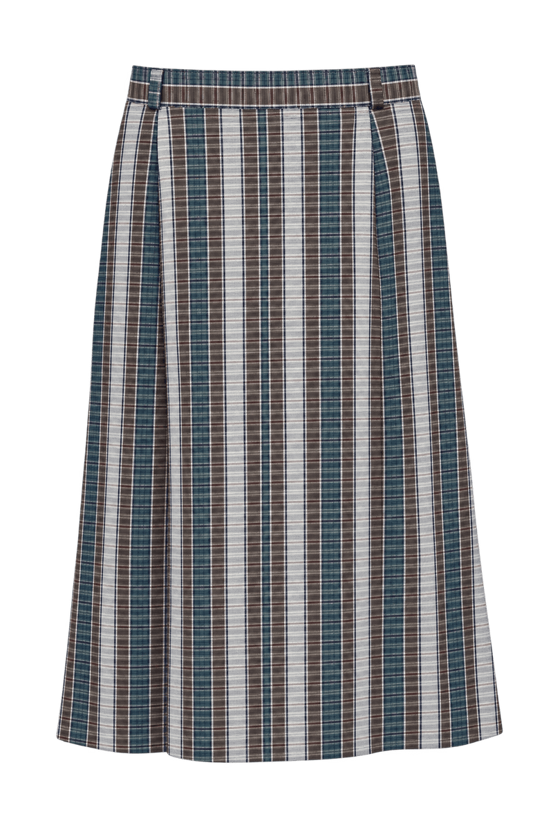 1970s Blue-Green Woven Skirt - Front View