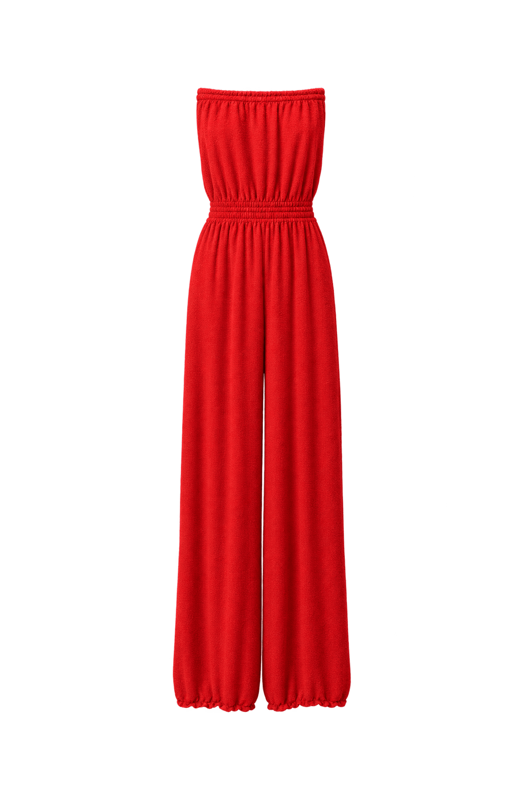 1980s Bright Red Unverified Textured Knit Jumpsuit - Front View