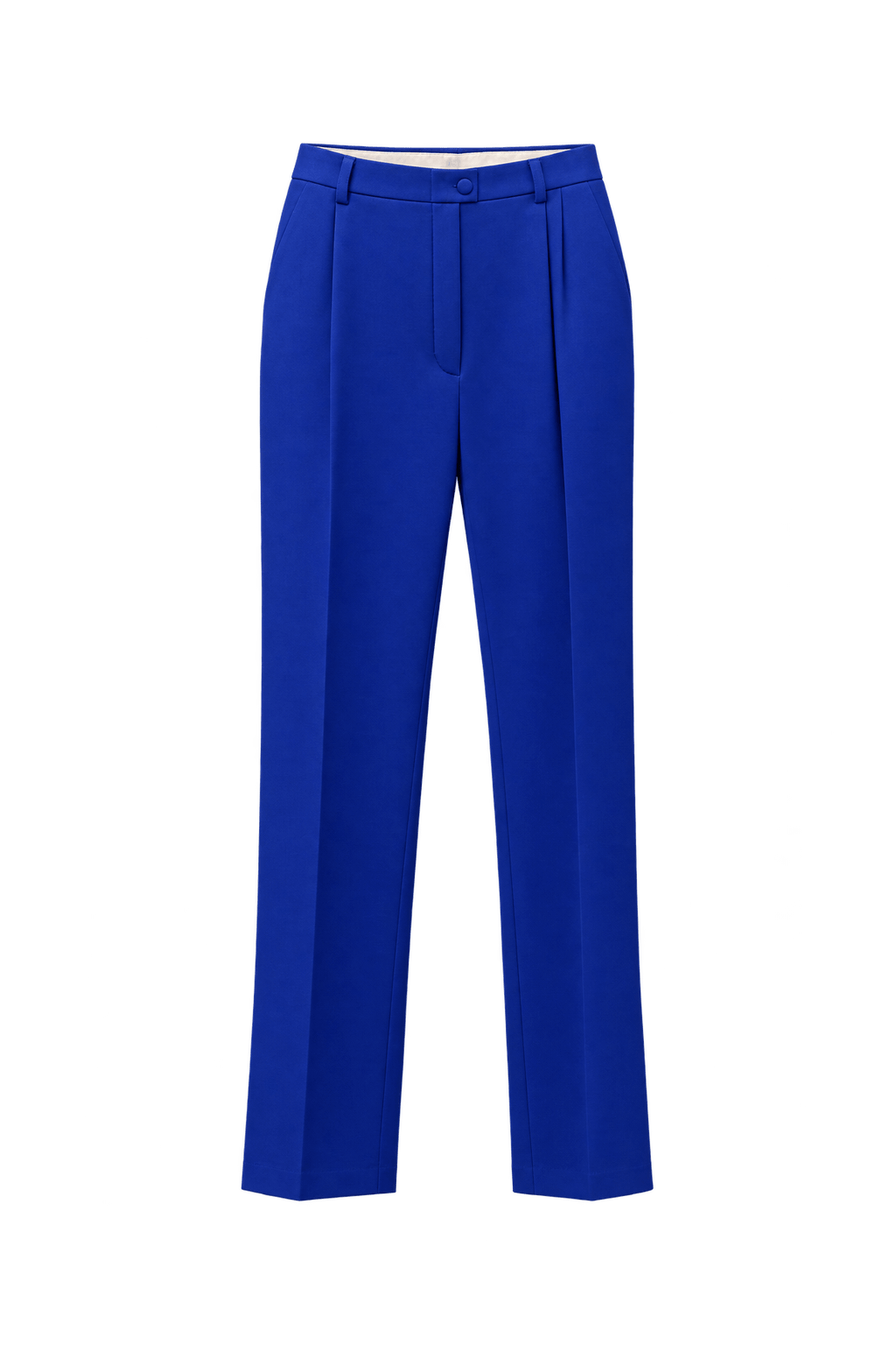 1980s Cobalt Blue Smooth Woven Trousers - Front View