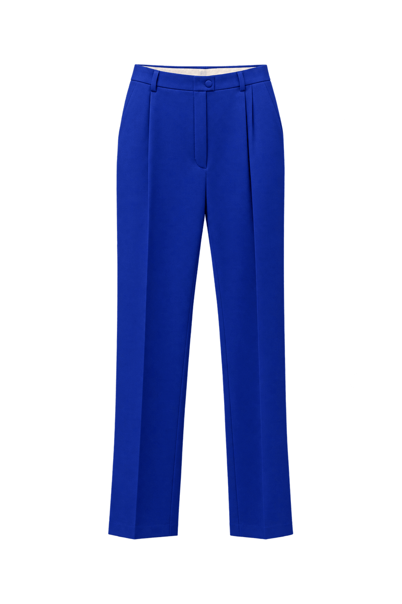 1980s Cobalt Blue Smooth Woven Trousers - Front View