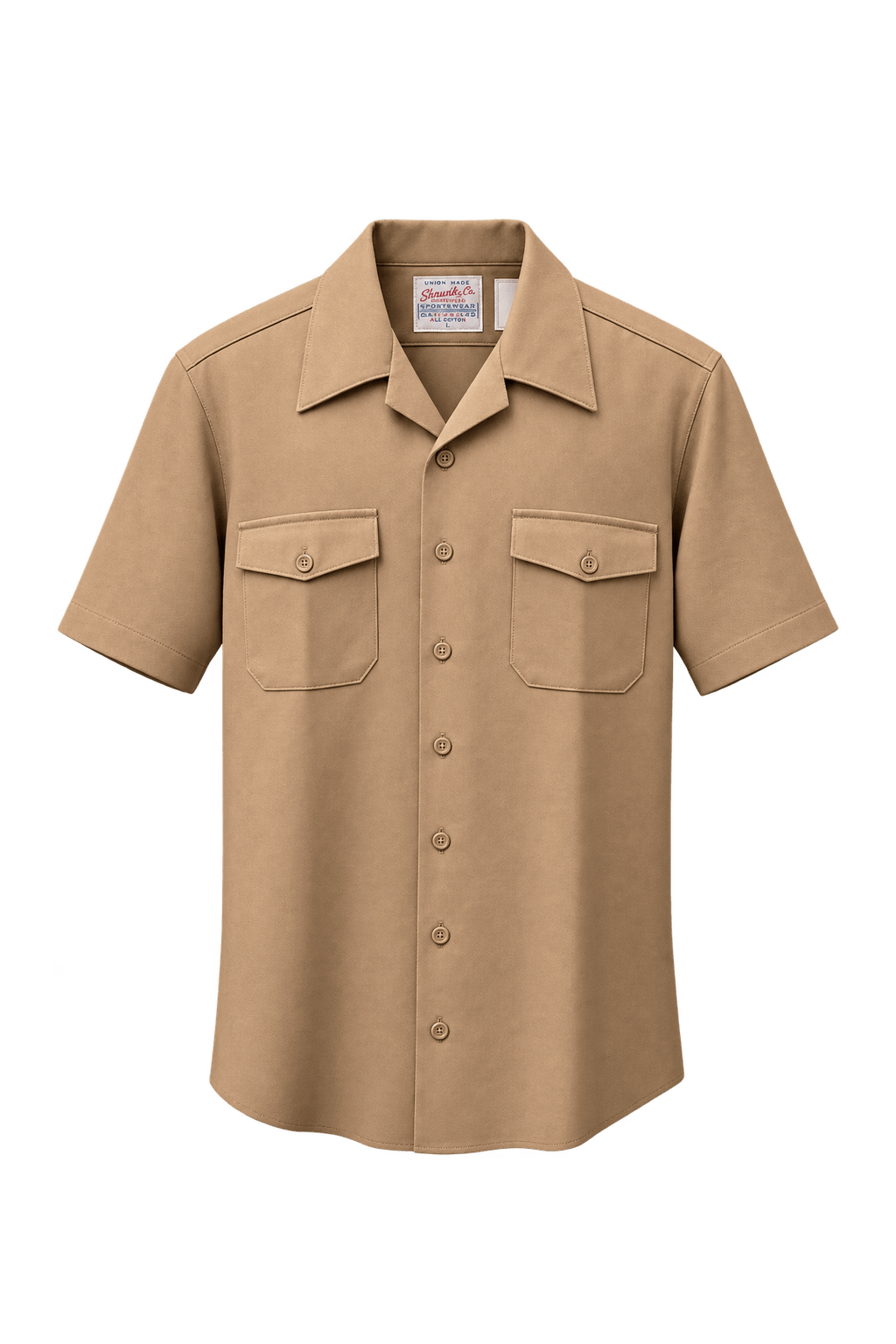 1970s Camel Tan Polyester Blend Shirt - Front View