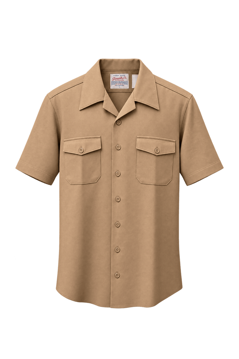 1970s Camel Tan Polyester Blend Shirt - Front View