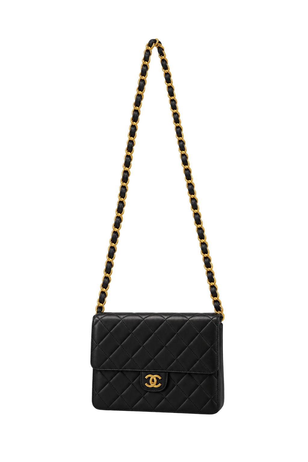 1980s Black Leather-like Shoulder Bag - Front View