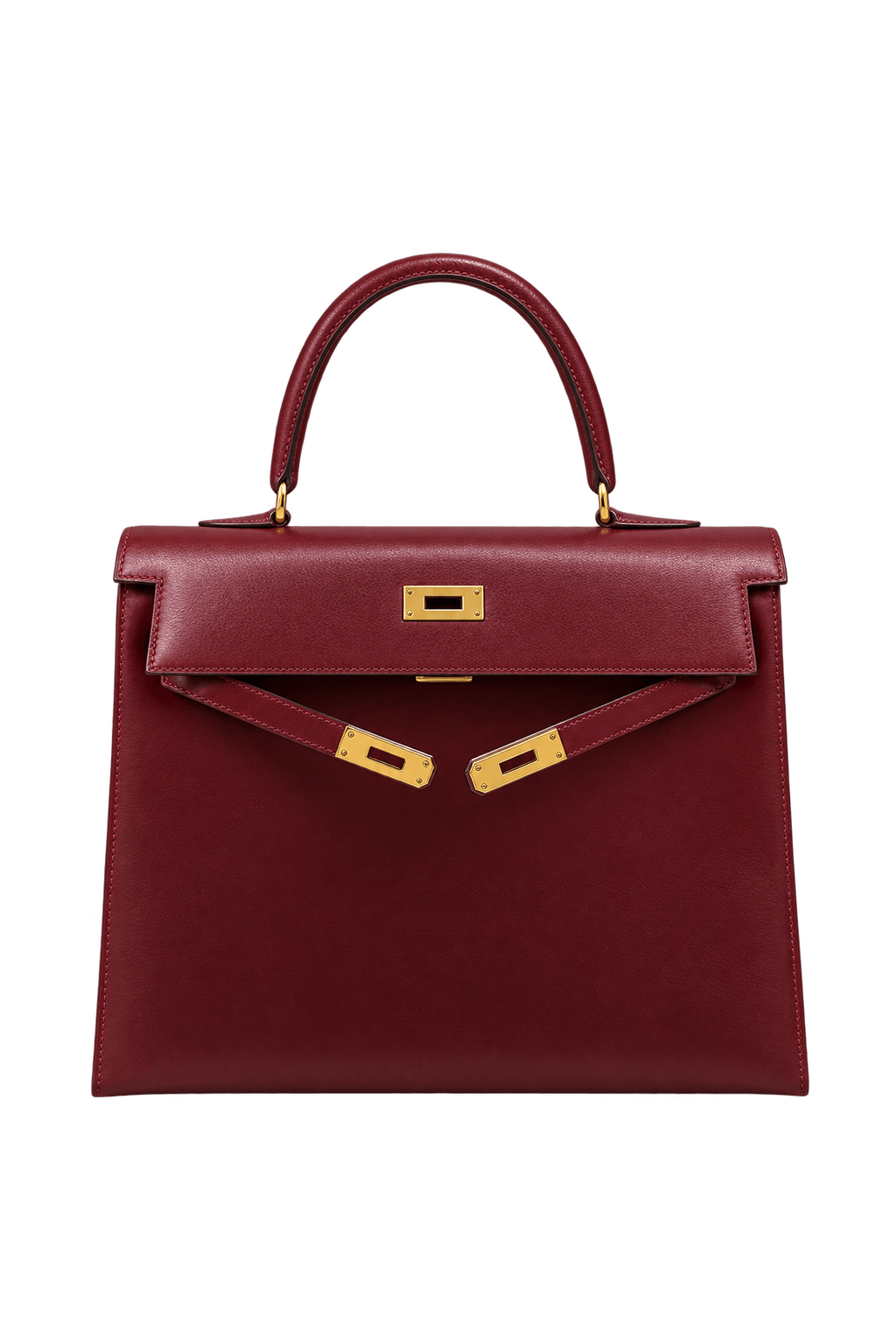 1970s Deep Burgundy Red Leather Handbag - Front View