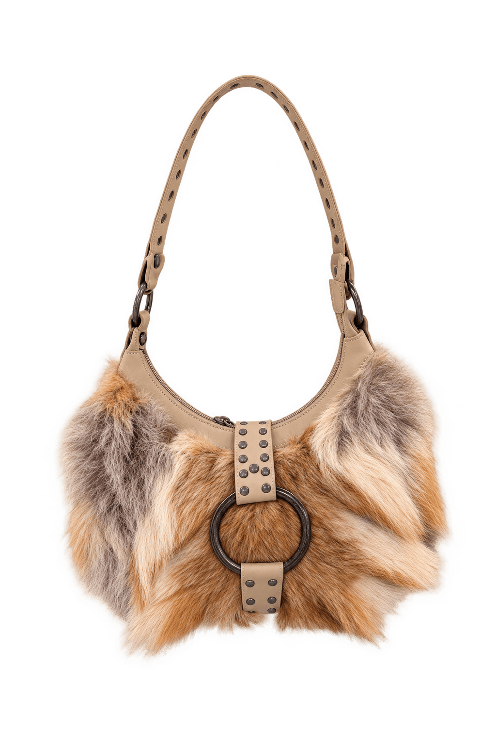 1990s Golden Tan Fur Shoulder Bag - Front View