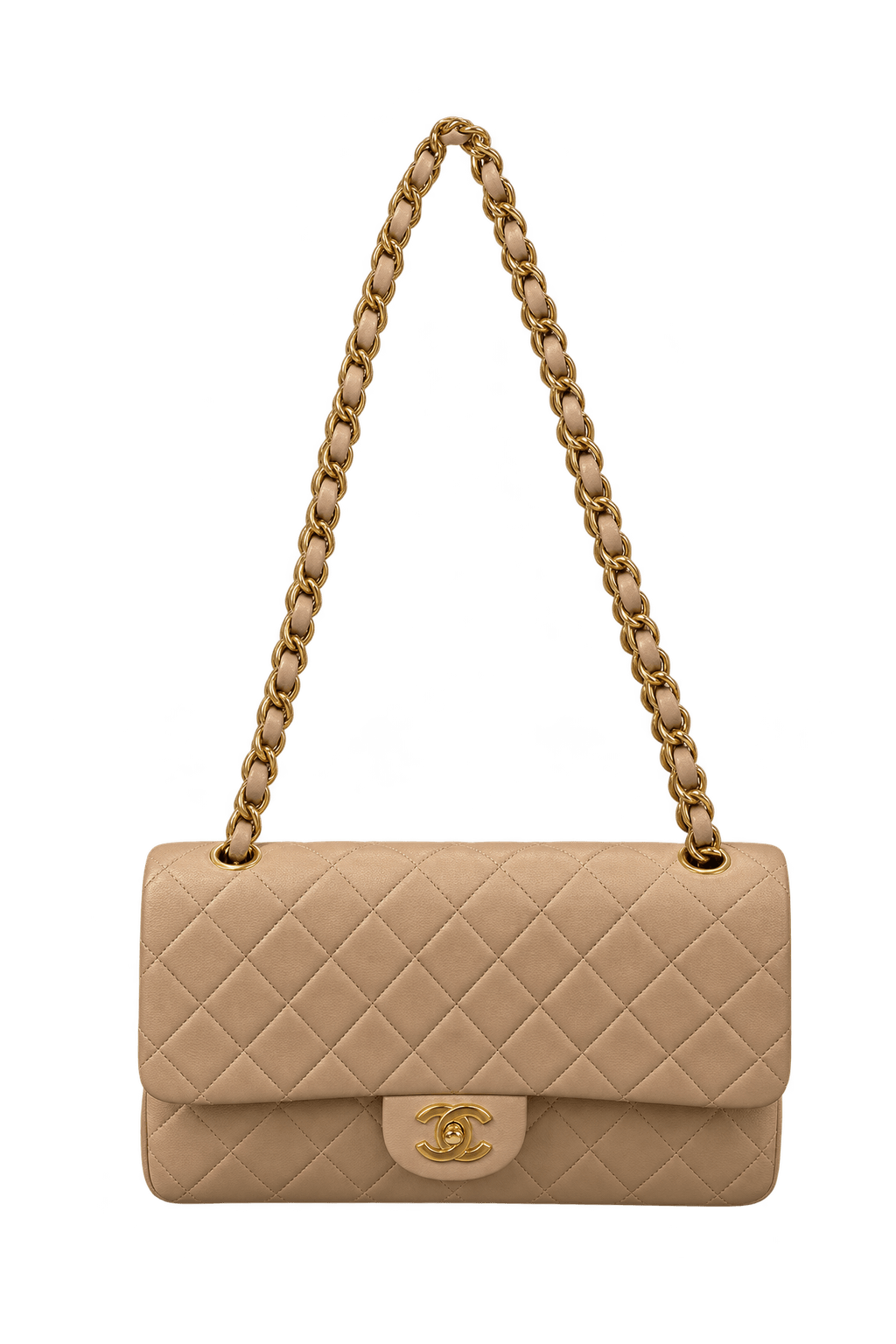 1990s Beige Leather Shoulder Bag - Front View