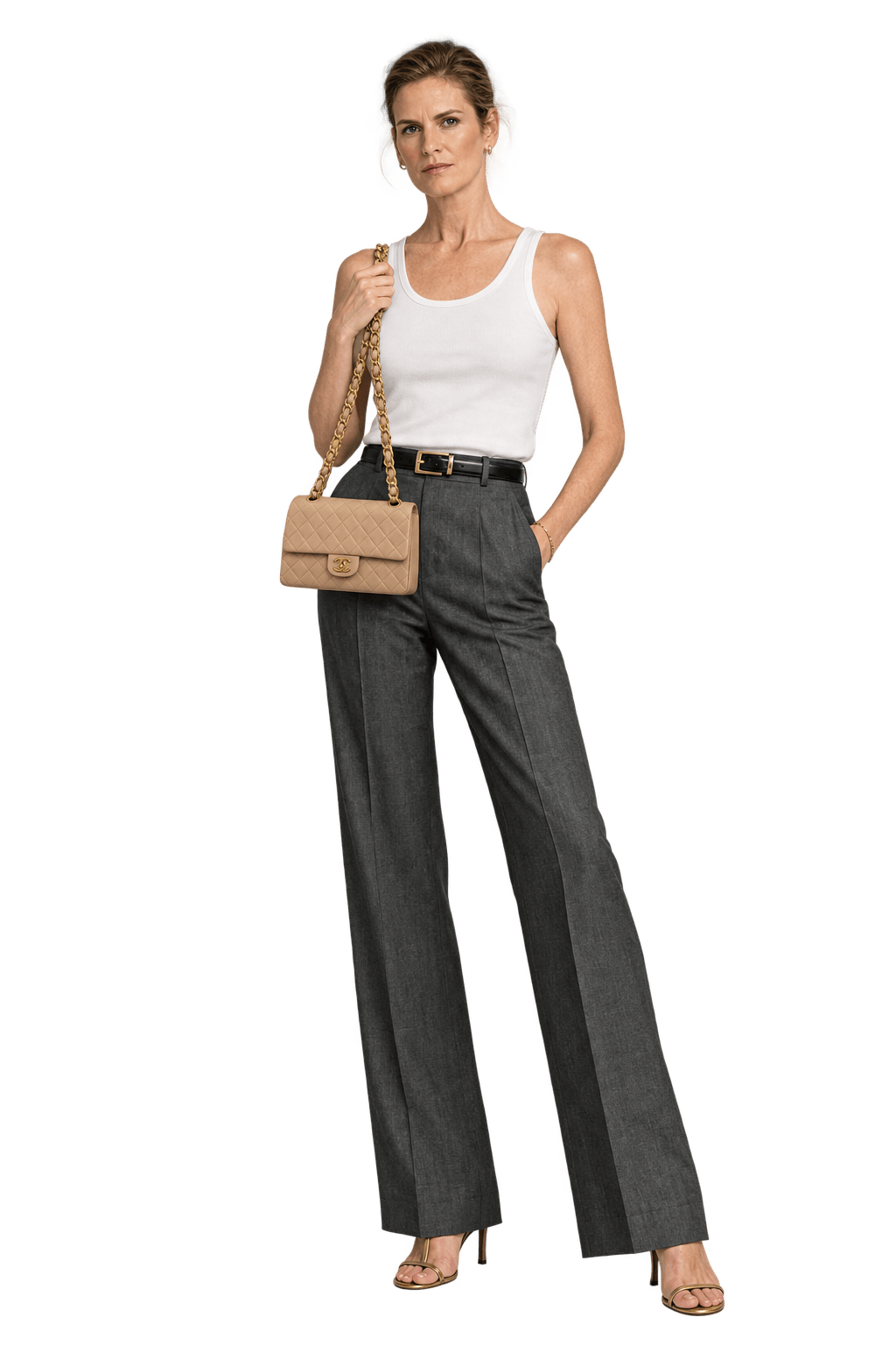 1990s Beige Leather Shoulder Bag - Model