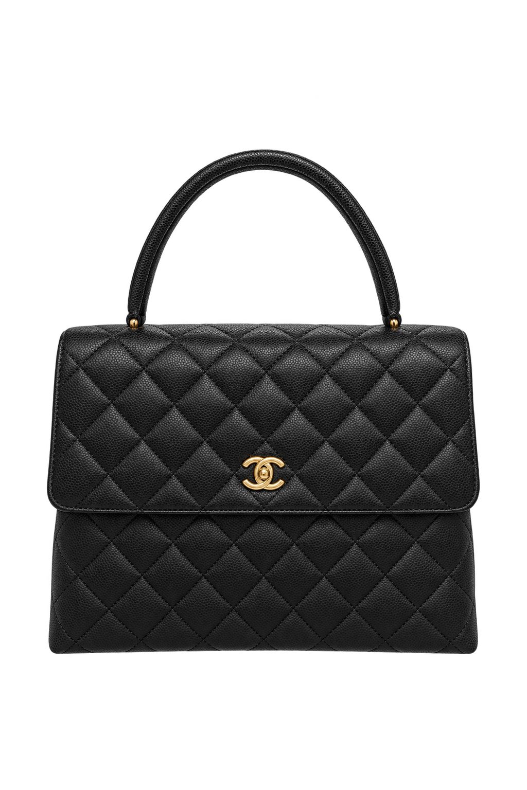 1990s Black Pebbled Leather Handbag - Front View