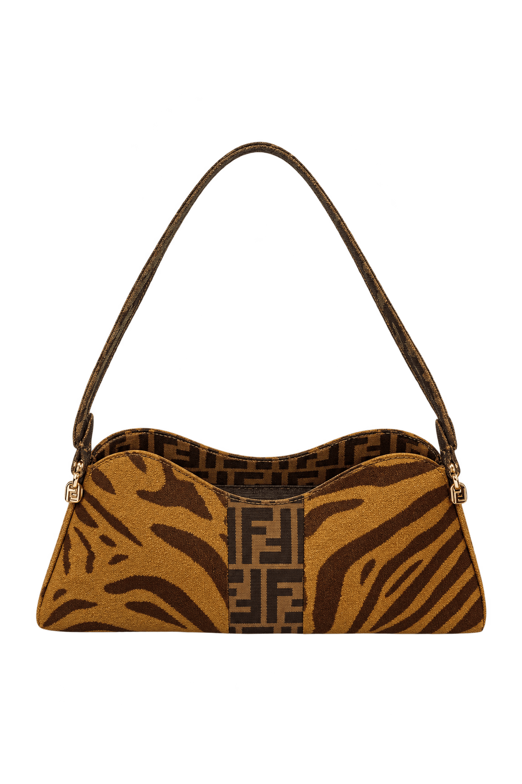 1980s Tan Brown Textile Shoulder Bag - Front View