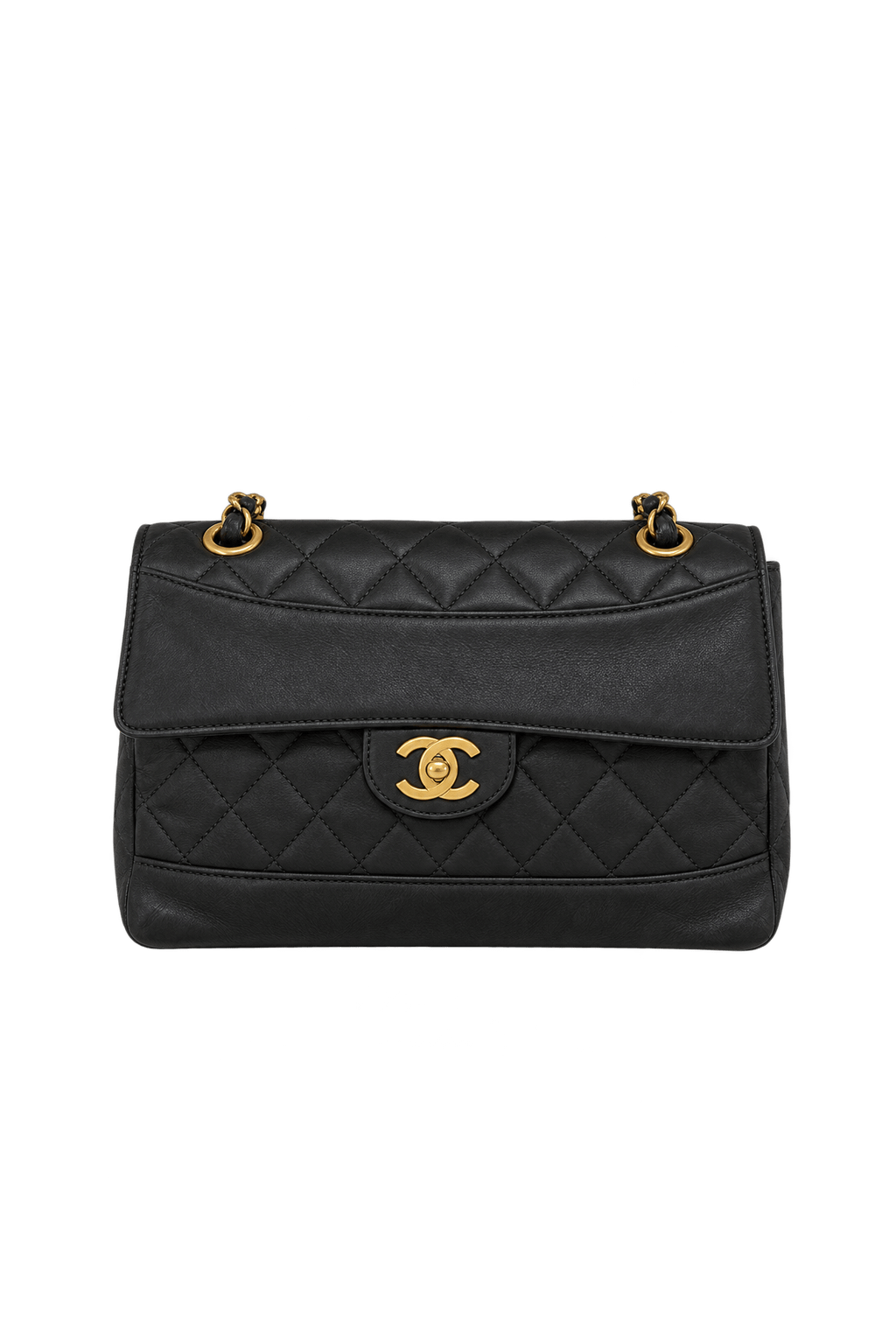 1990s Dark Charcoal Gray Leather-like Shoulder Bag - Front View