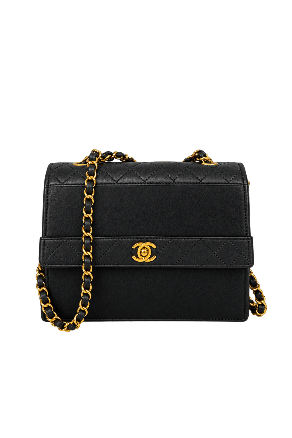 1990s Black Leather-Like Shoulder Bag - Front View