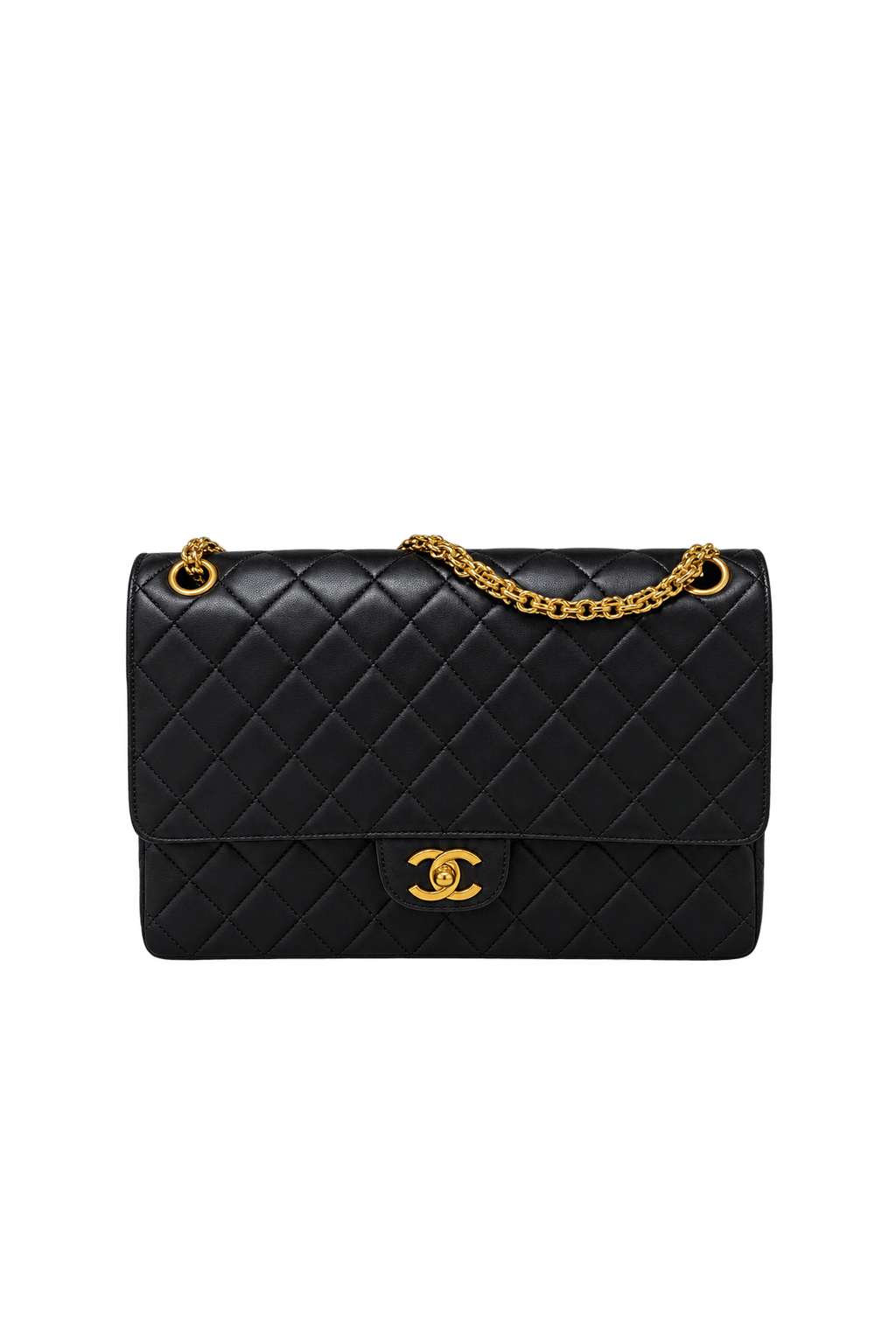 1980s Black Leather-like Shoulder Bag - Front View