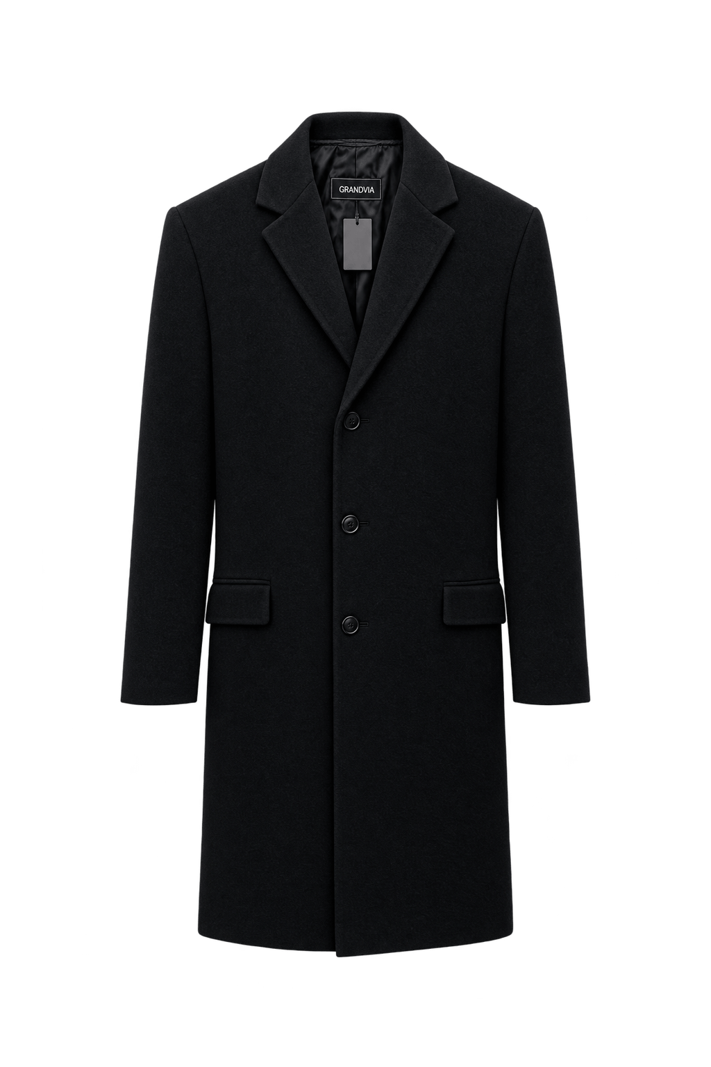 1990s Black Wool Coat - Front View