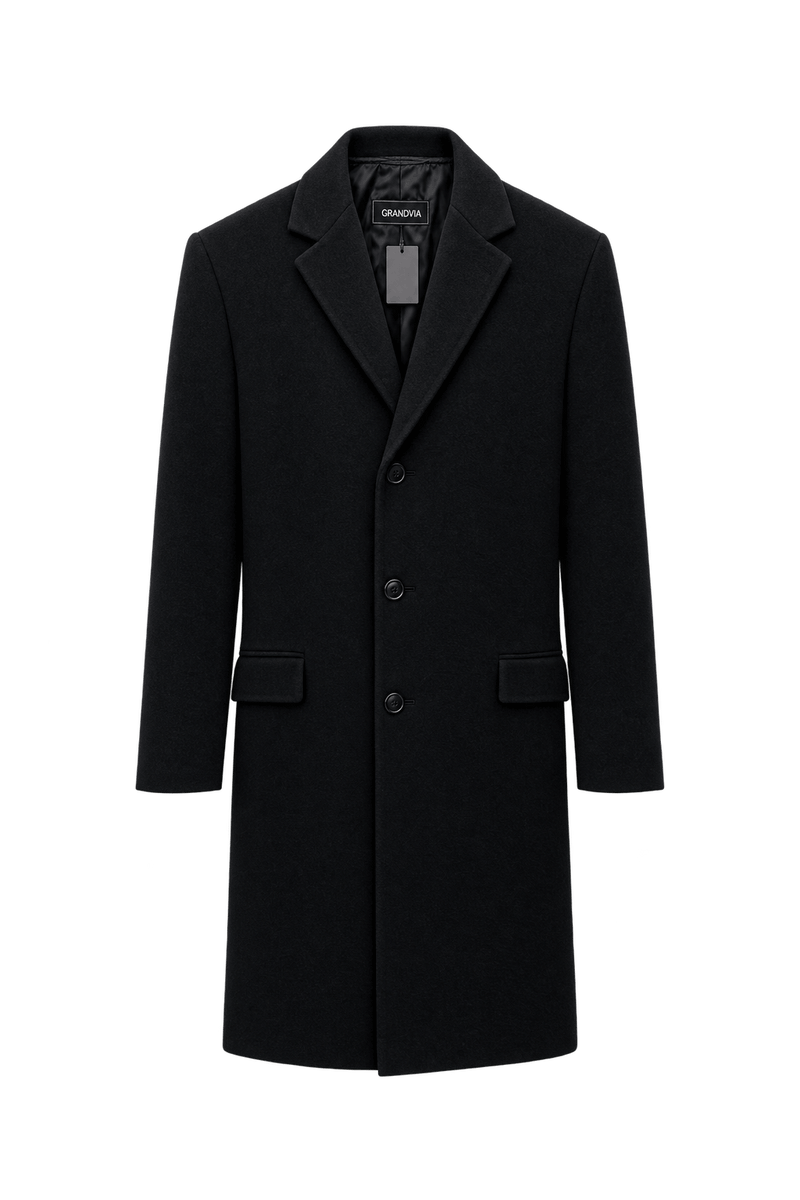 1990s Black Wool Coat - Front View