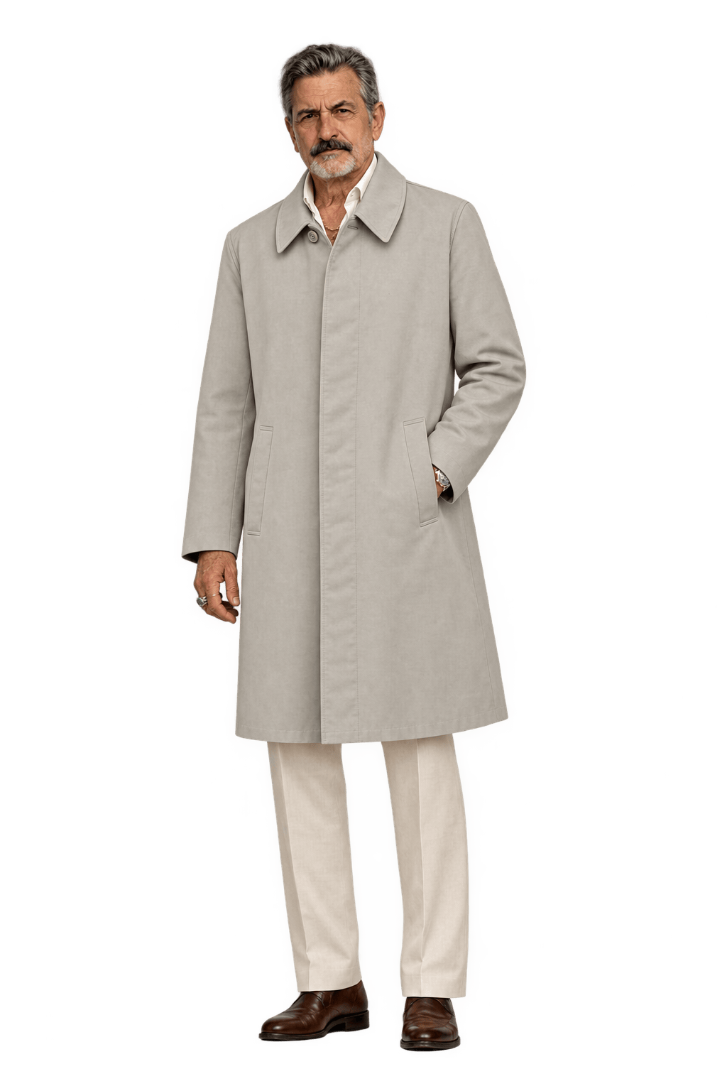 1980s Stone Beige Cotton Blend Coat - Model