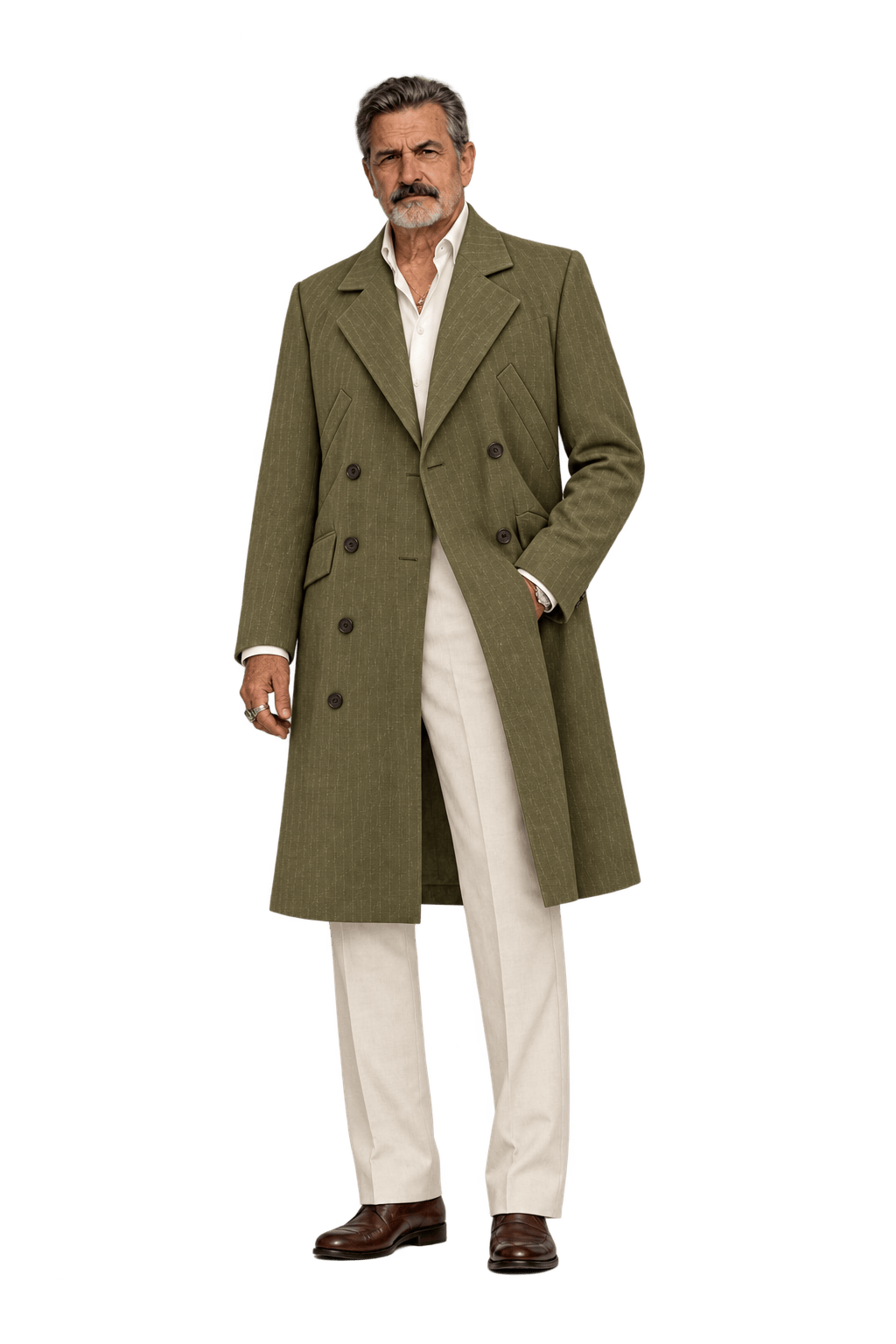 1980s Olive Green Wool Blend Coat - Model