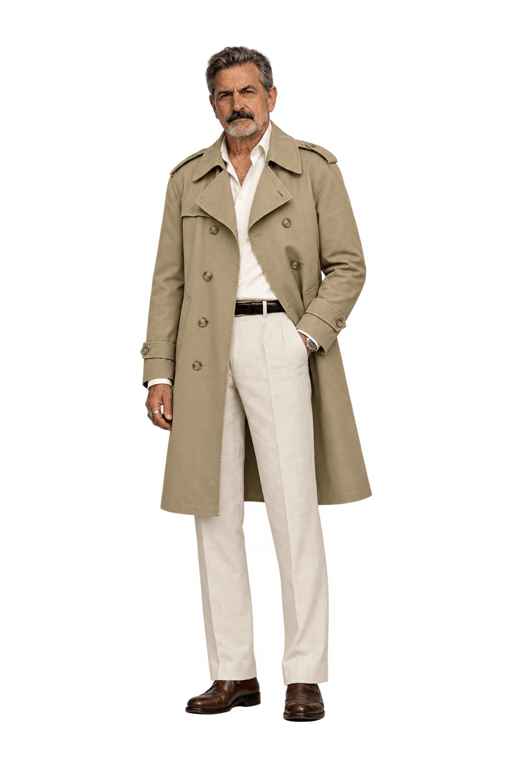1980s Khaki Beige Cotton Trench Coat - Model