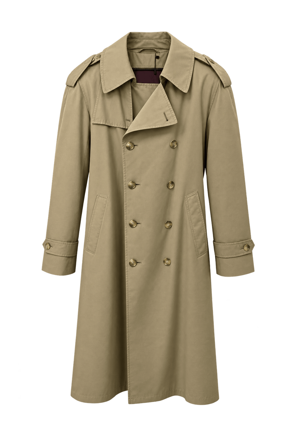 1980s Khaki Beige Cotton Trench Coat - Front View