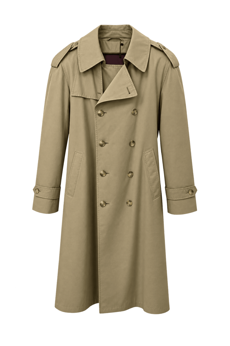 1980s Khaki Beige Cotton Trench Coat - Front View