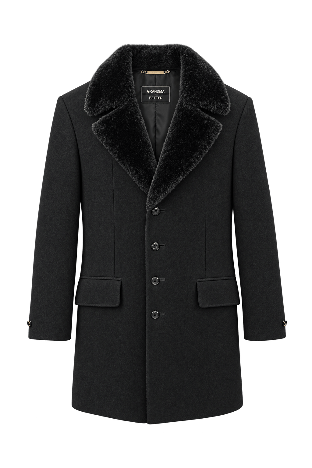 1980s Black Wool Coat - Front View