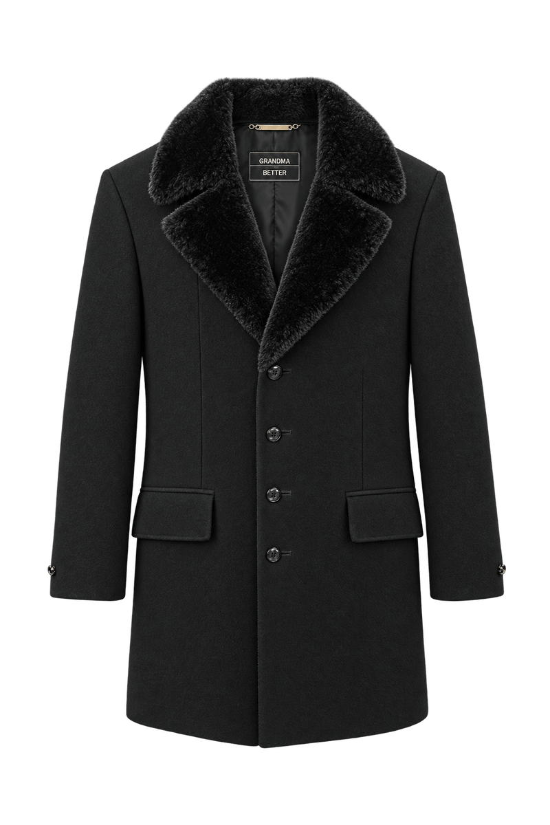 1980s Black Wool Coat - Front View