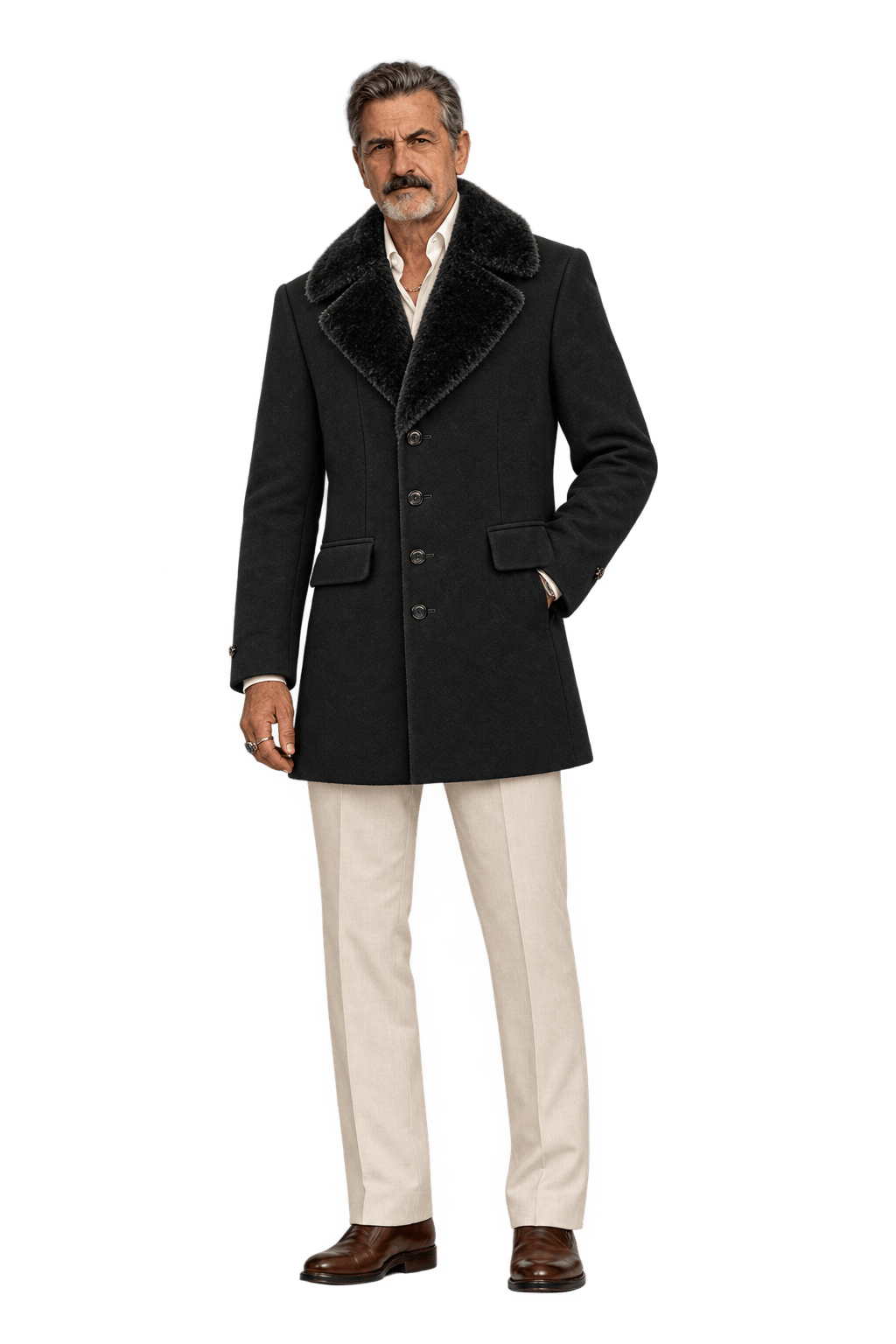 1980s Black Wool Coat - Model