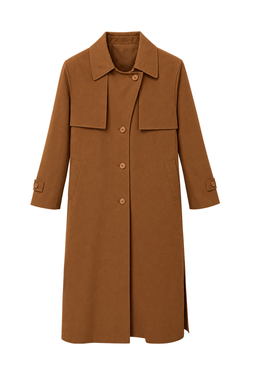 1980s Rust-Camel Brown Cotton Trench Coat - Front View