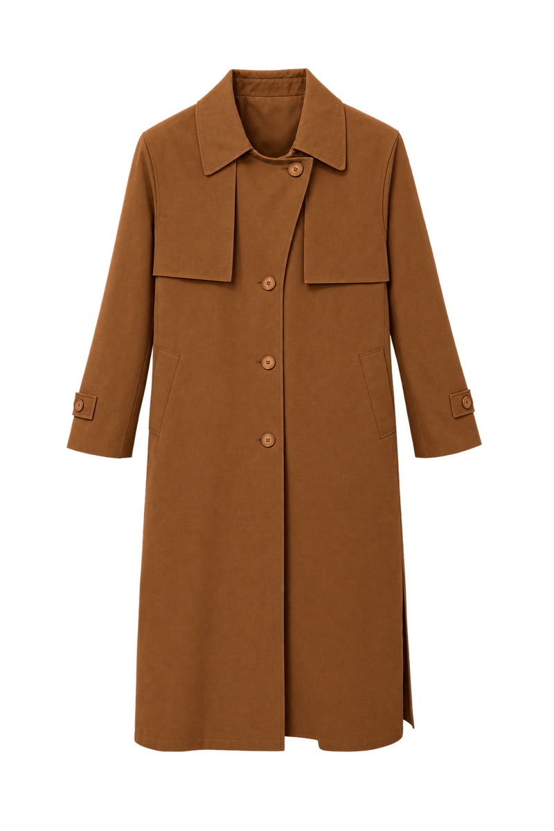 1980s Rust-Camel Brown Cotton Trench Coat - Front View