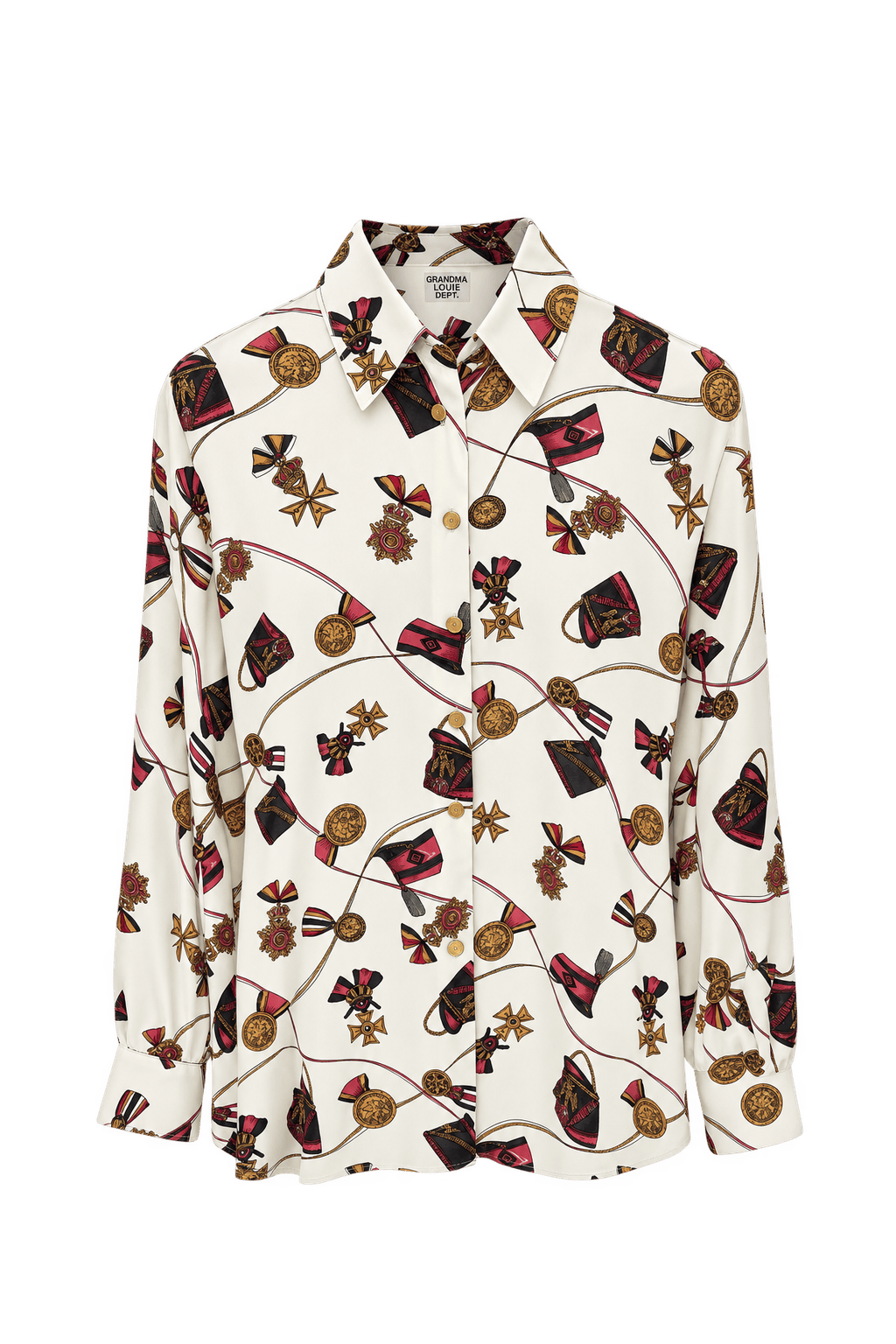 1980s Cream White Silky Woven Blouse - Front View