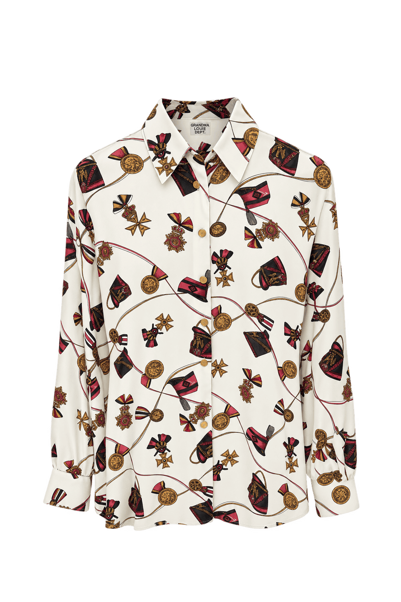 1980s Cream White Silky Woven Blouse - Front View