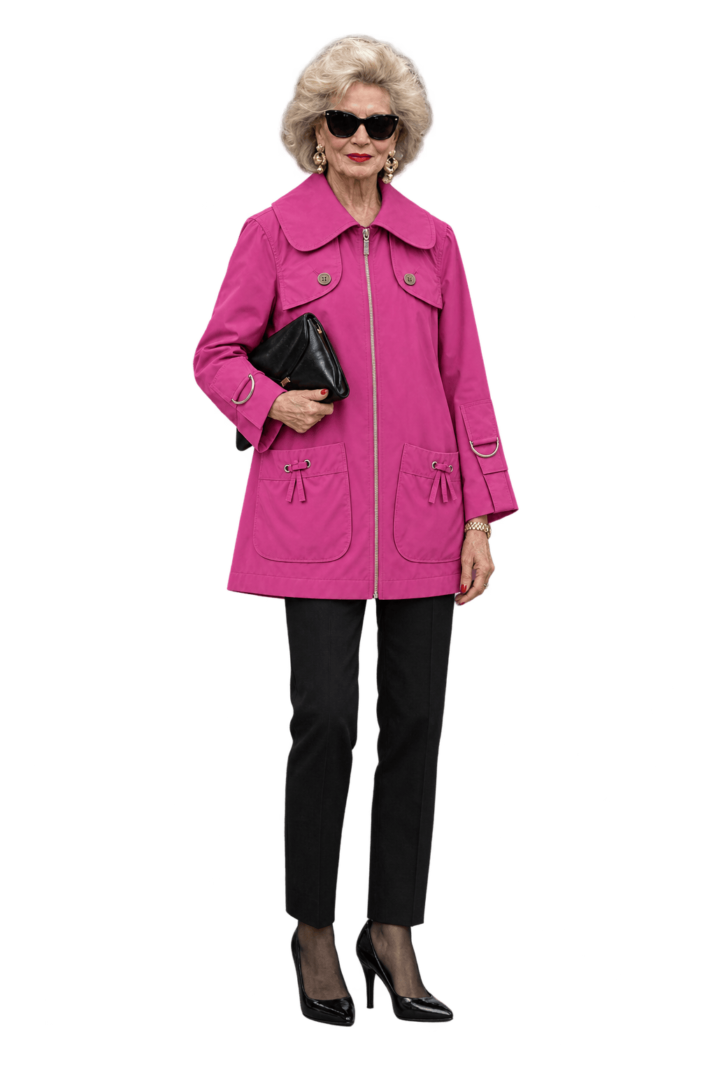 1980s Bright Fuchsia Pink Lightweight Trench Coat - Model