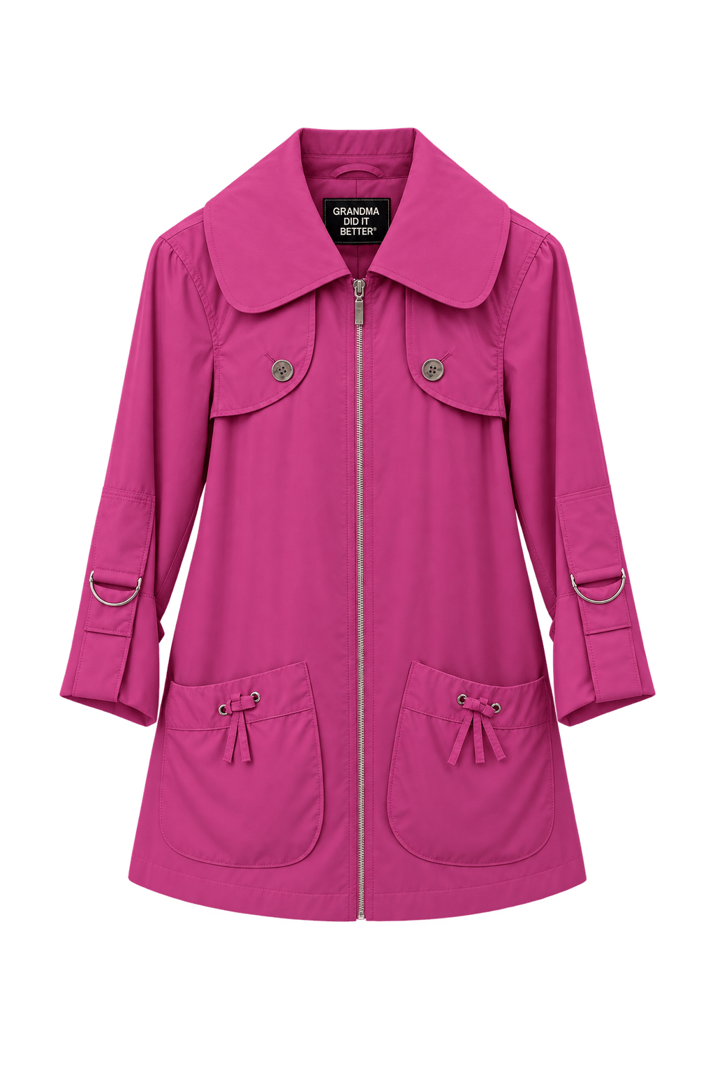 1980s Bright Fuchsia Pink Lightweight Trench Coat - Front View