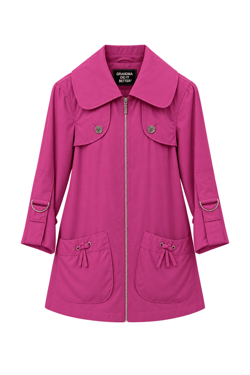 1980s Bright Fuchsia Pink Lightweight Trench Coat - Front View